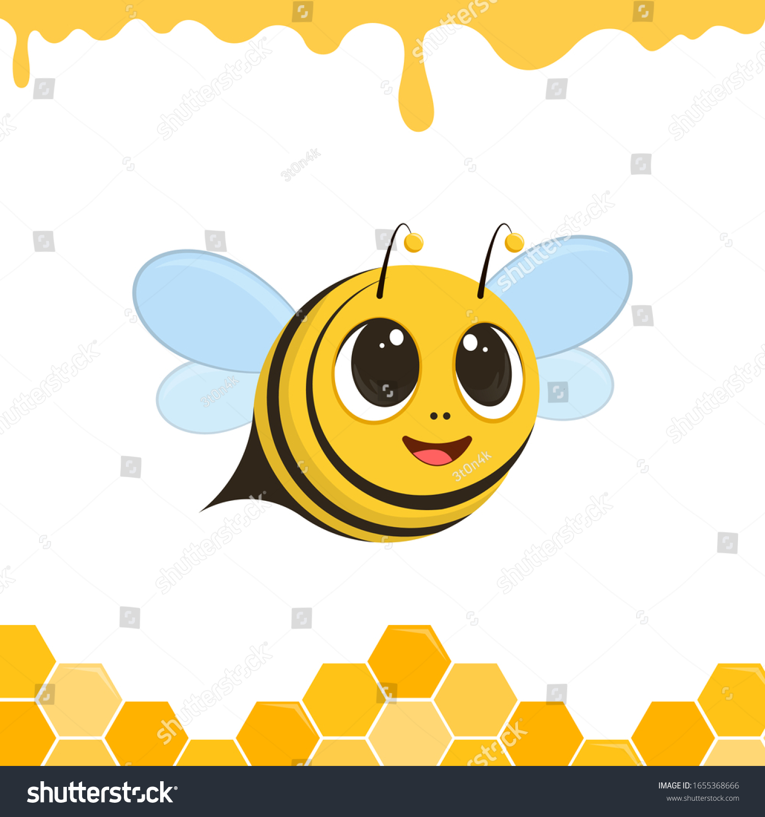 Illustration Cute Bee Flying Smiling Vector Stock Vector (royalty Free 