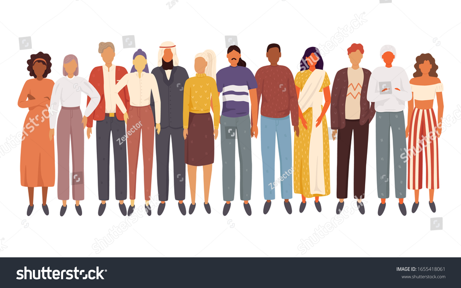 Diverse Multiracial Multicultural Group People Isolated Stock Vector