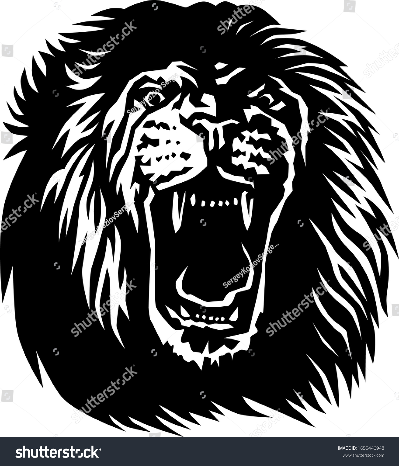 Growling Lion Vector Black White Illustration Stock Vector (Royalty