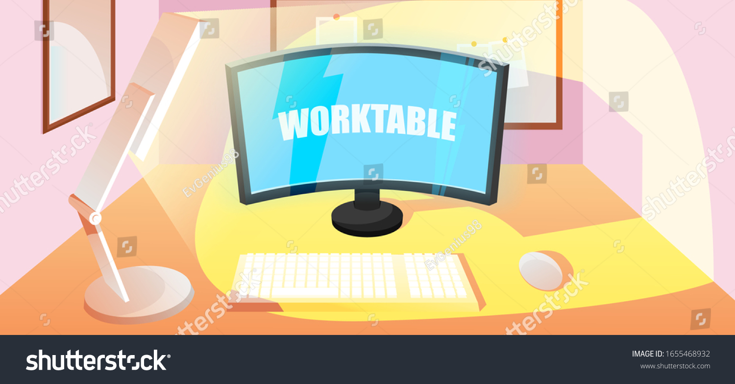 Workplace Vector Flat Illustration Computer Workspace Stock Vector Workplace Vector Flat Illustration Computer Workspace Stock Vector