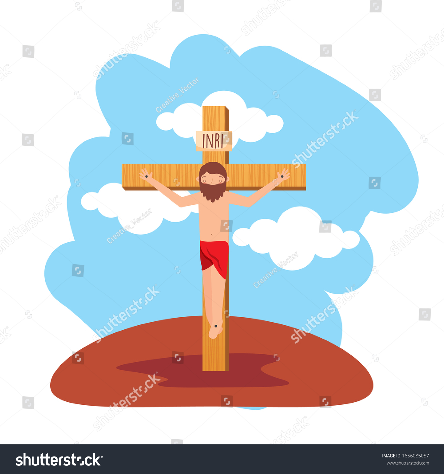 Crucified Jesus Cartoon Outodoor Vector Illustration Stock Vector ...