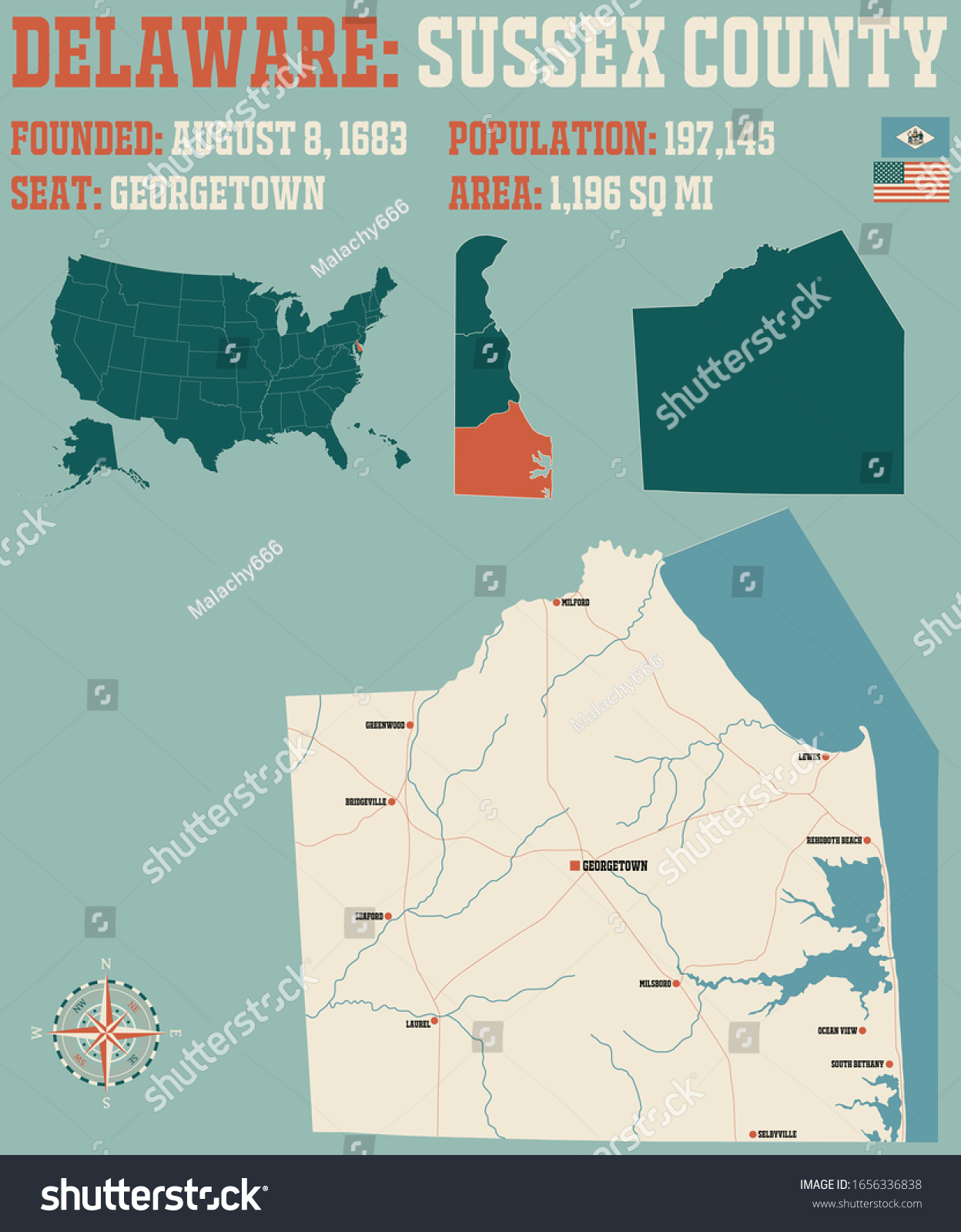 Large Detailed Map Sussex County Delaware Stock Vector (Royalty Free ...