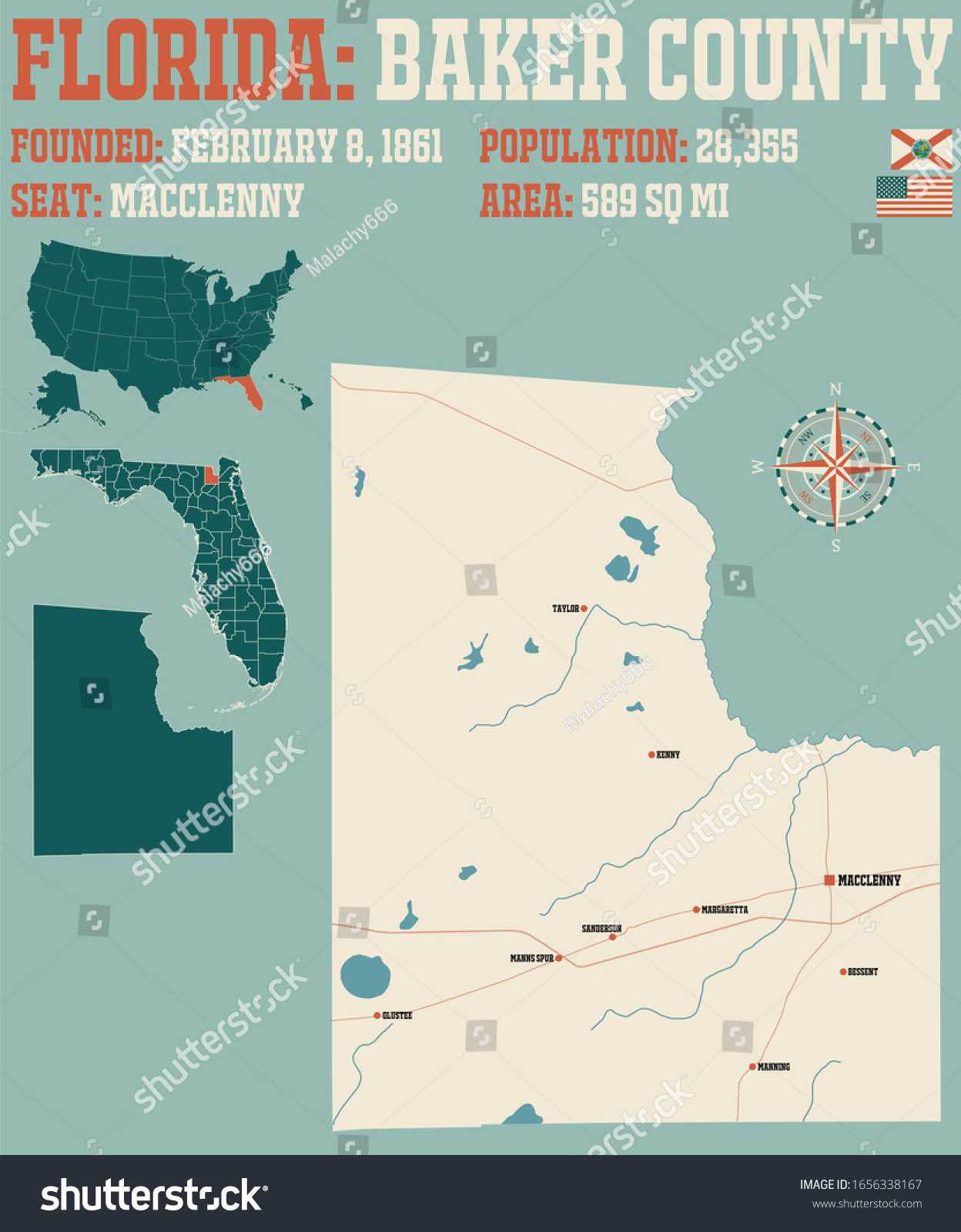 Large Detailed Map Baker County Florida Stock Vector (Royalty Free ...