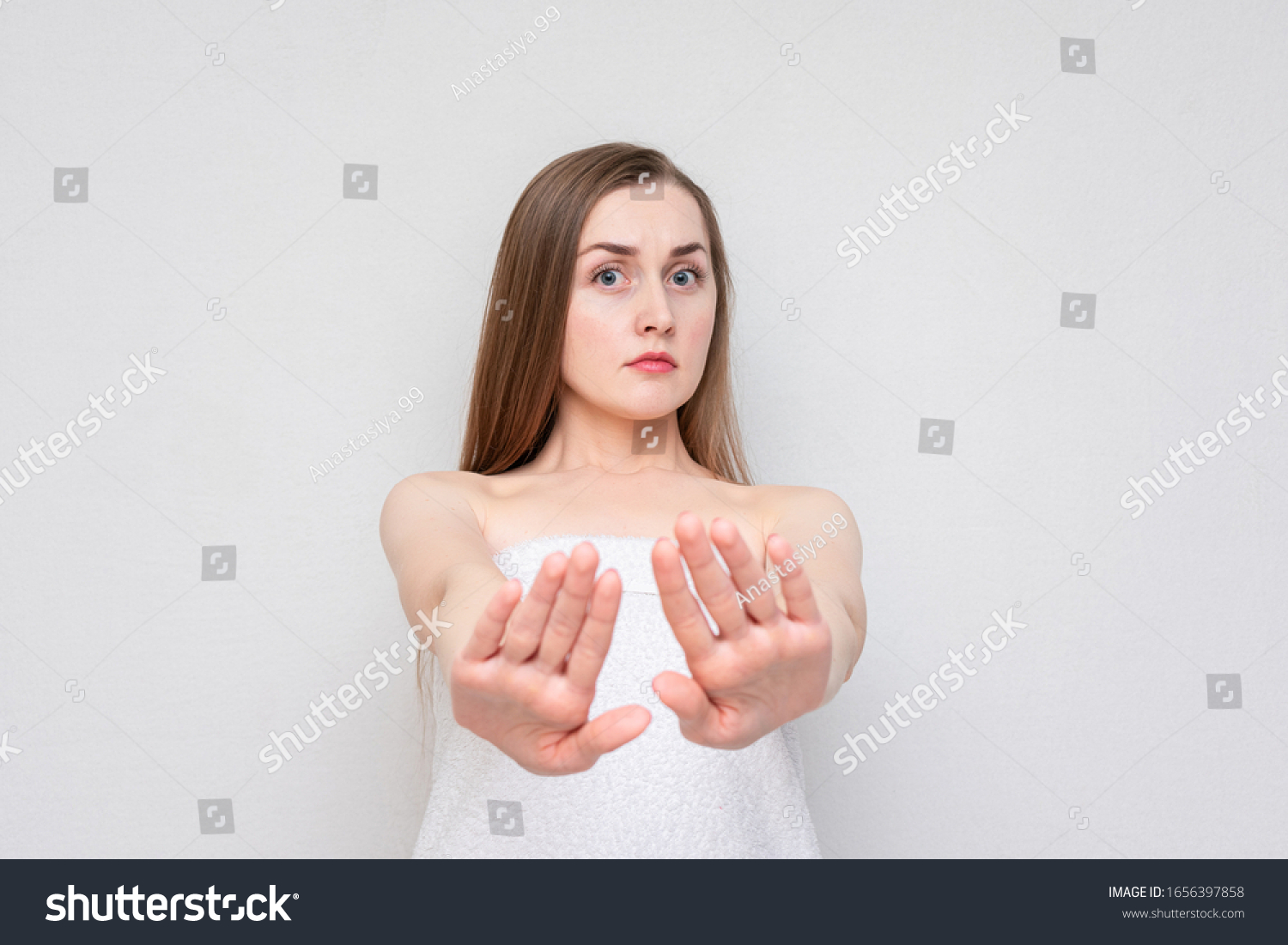 Girl Shows Sign Stop Naked Girl Stock Photo Shutterstock