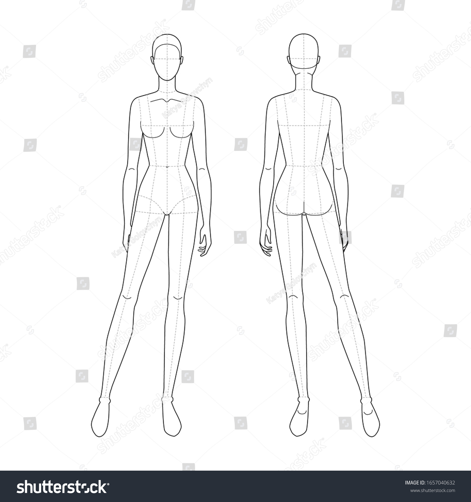 Fashion Template Standing Women 9 Head Stock Vector (Royalty Free ...