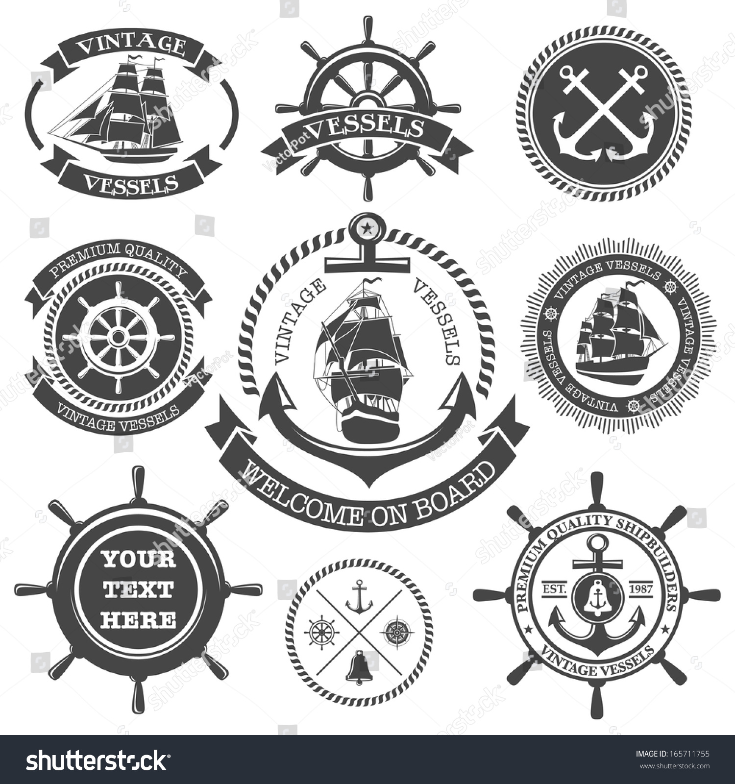 Set Vintage Nautical Labels Icons Design Stock Illustration 165711755 ...