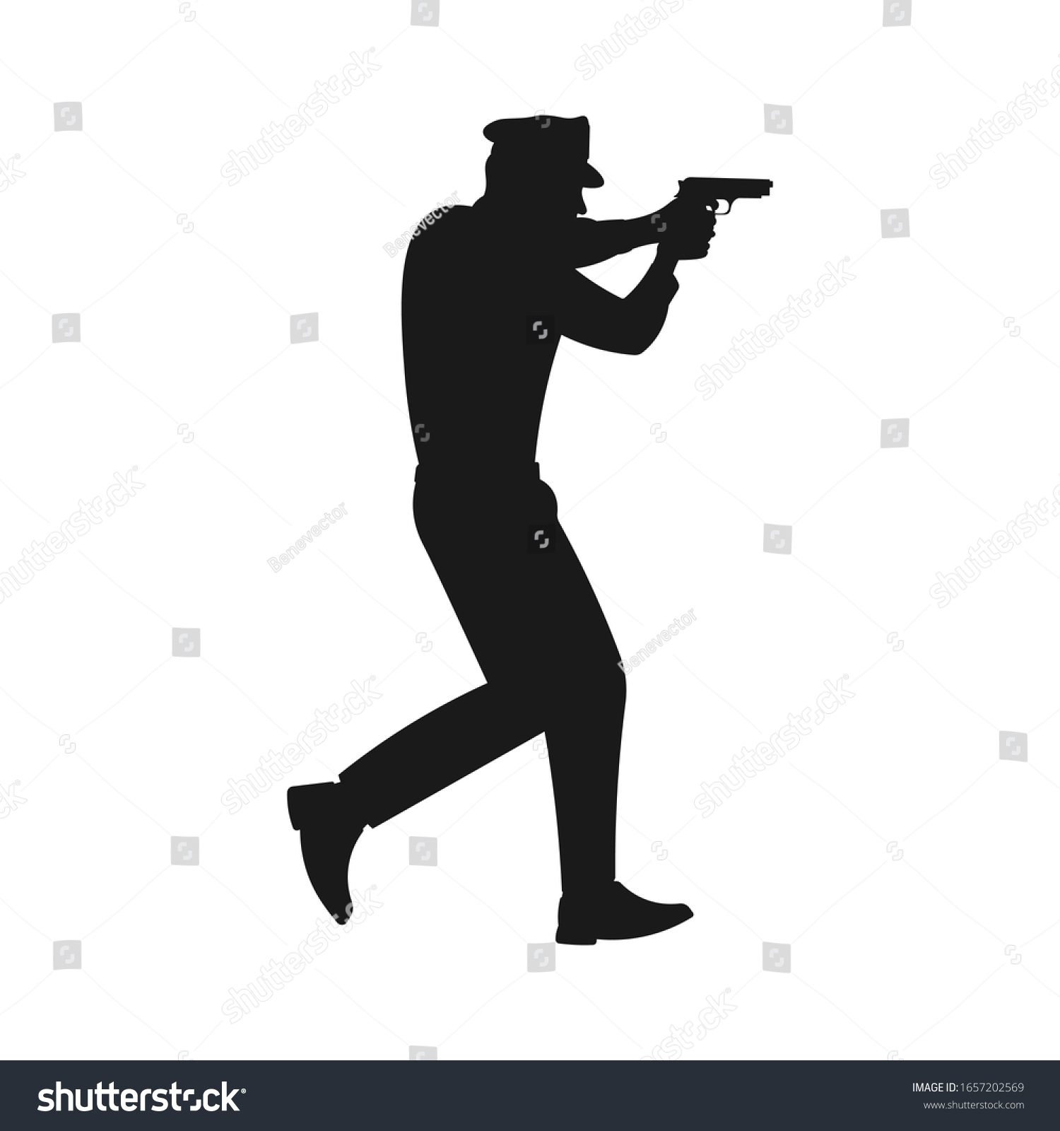 Silhouette Police Aiming 9mm Handgun Pistol Stock Vector (royalty Free 