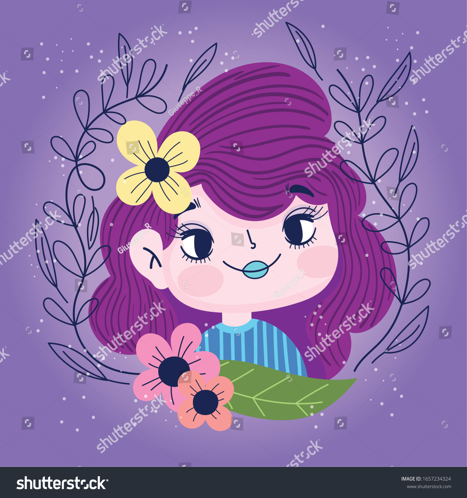 Cute Girl Flower Hair Decoration Botany Stock Vector (Royalty Free ...