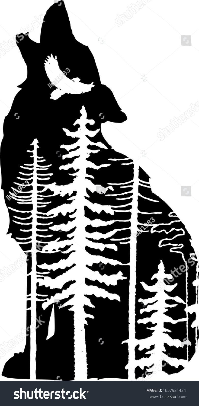 Wild Wolf Black White Silhouette Stock Vector (Royalty Free) 1657931434 ...