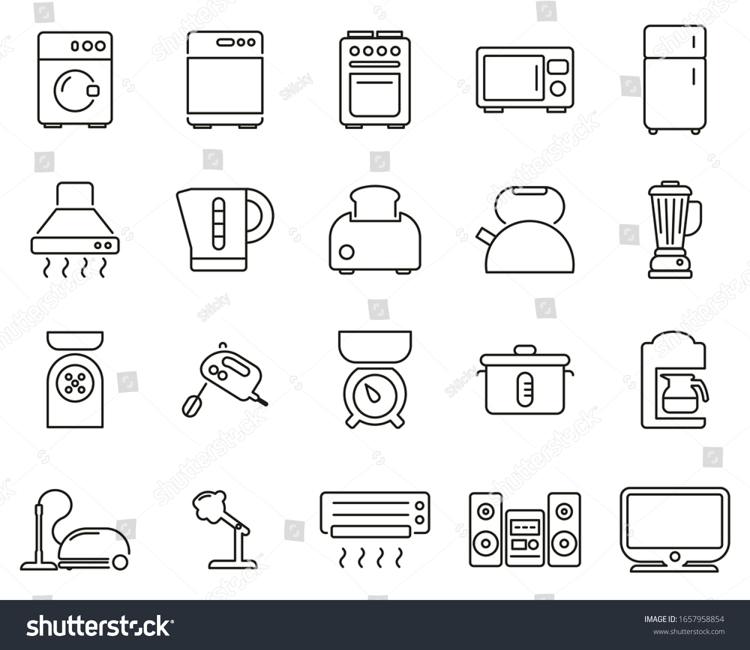 Household Appliances Electric Appliances Icons Black Stock Vector ...