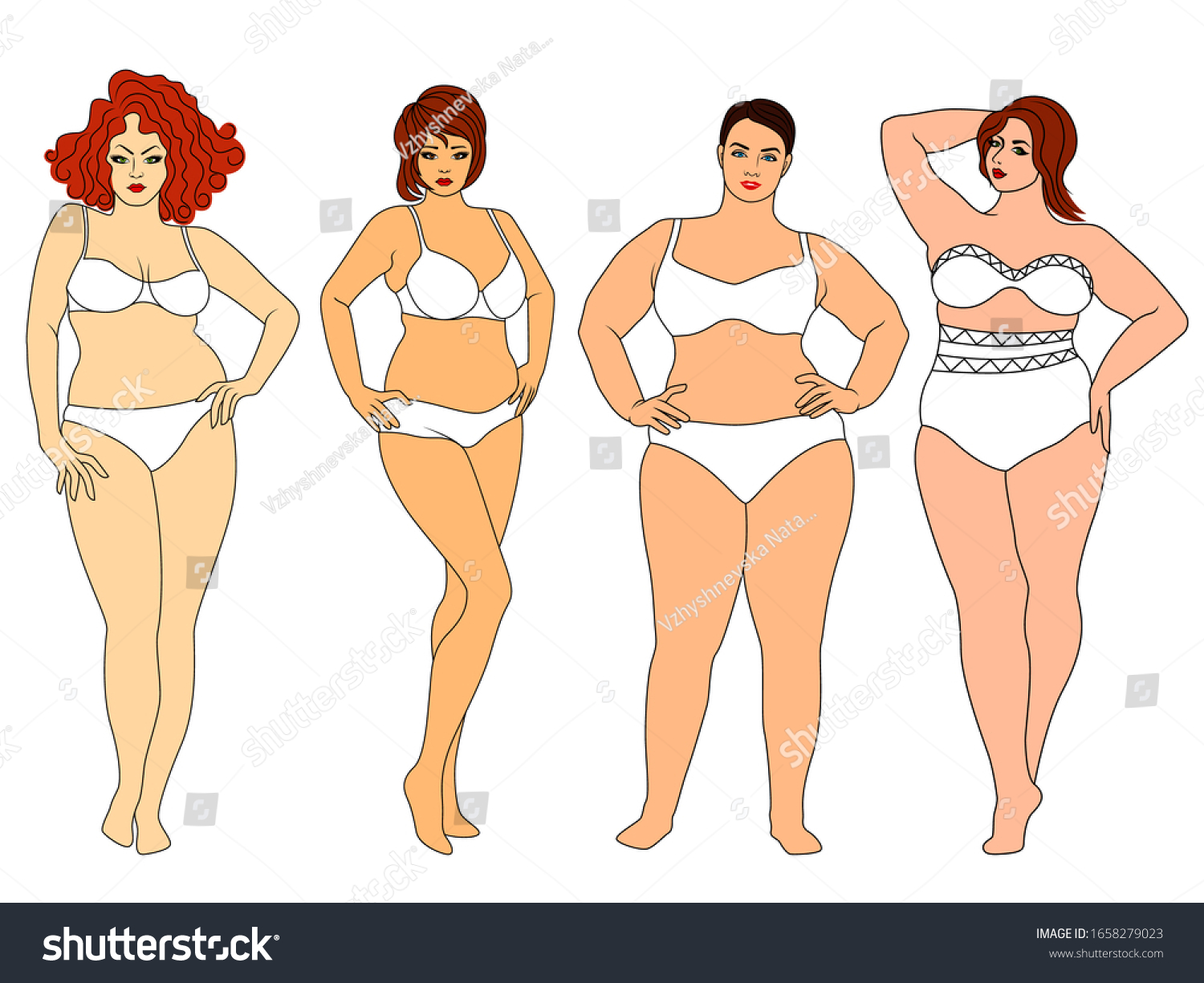 Four Charming Fat Women Underwear Isolated: стоковые изображения в HD и мил...