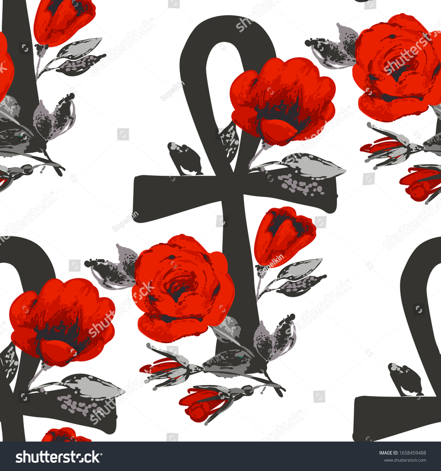 Seamless Pattern Ankh Red Roses Egypt Stock Vector (Royalty Free ...