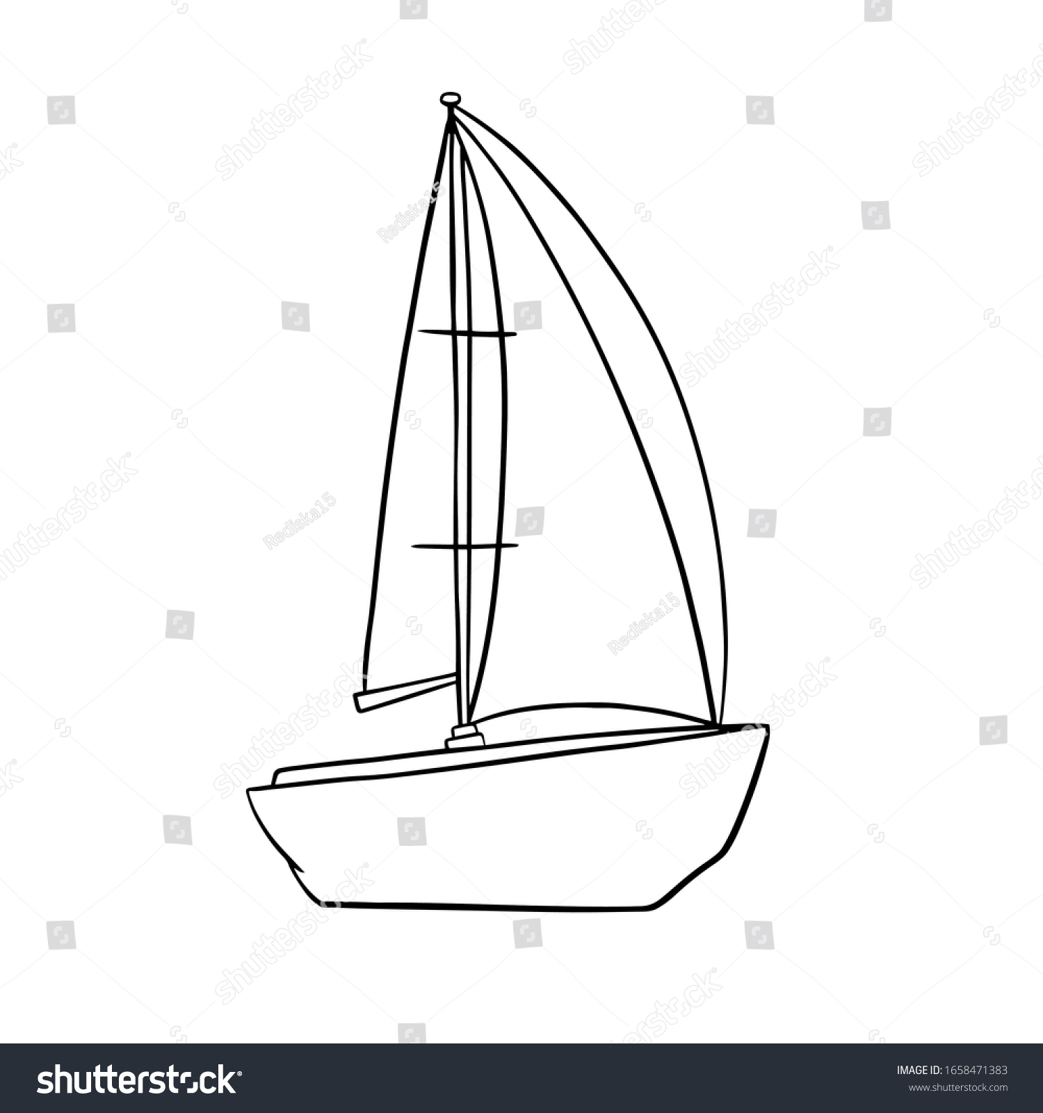 Raster Drawing Yacht Coloring On White Stock Illustration 1658471383 ...