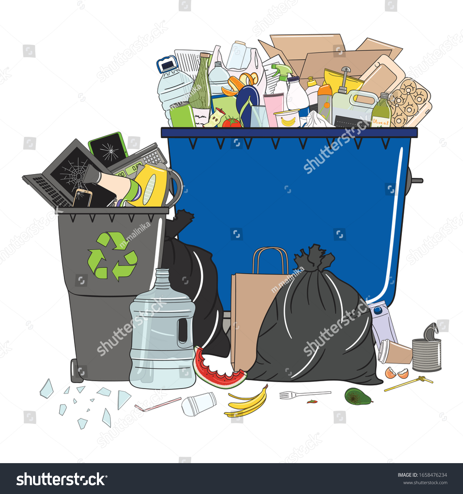 Trash Cans Full Garbage Pile Garbage Stock Vector (Royalty Free ...