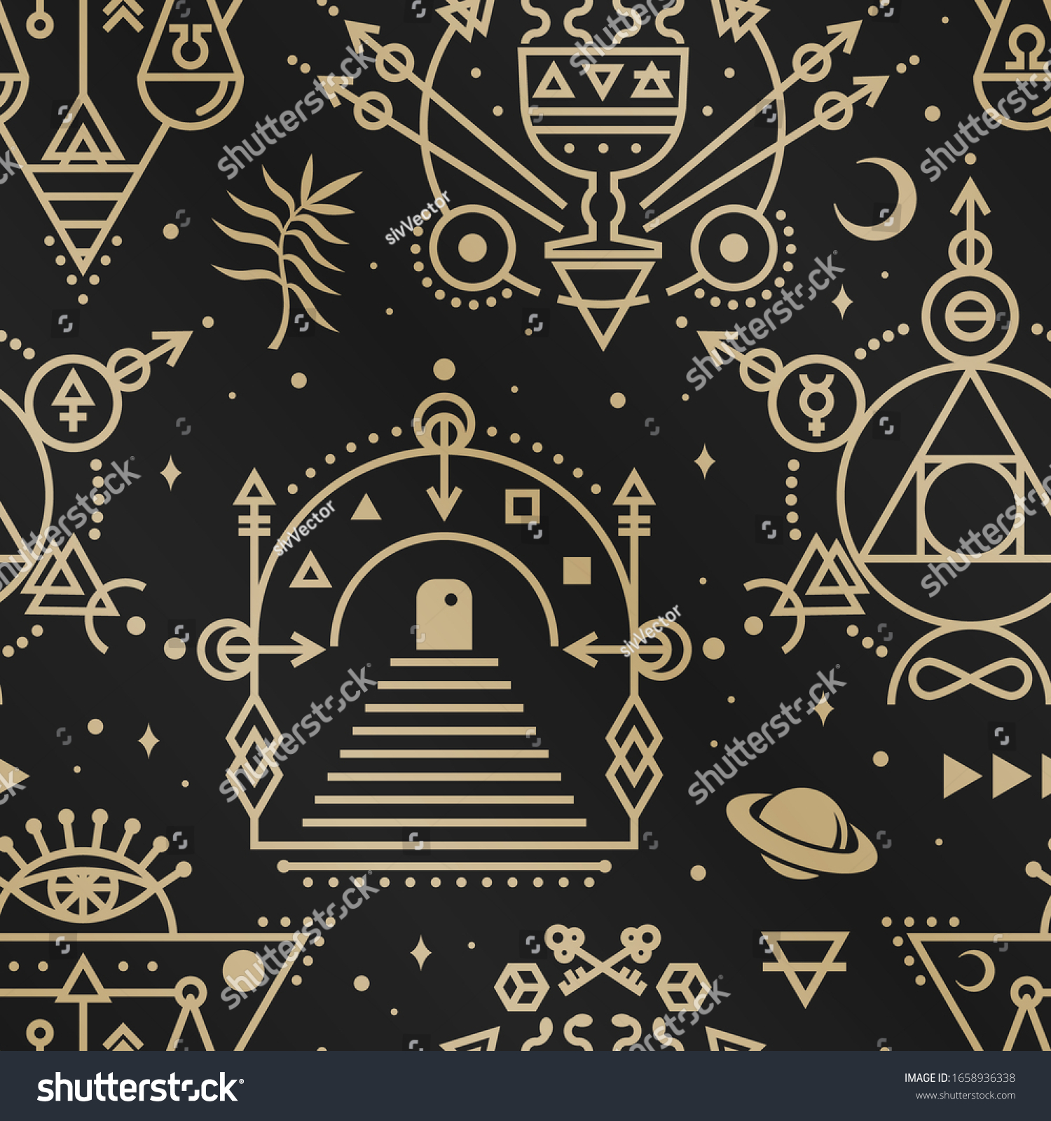 Gold Esoteric Seamless Pattern Background Vector Stock Vector Royalty Gold Esoteric Seamless Pattern Background Vector Stock Vector Royalty