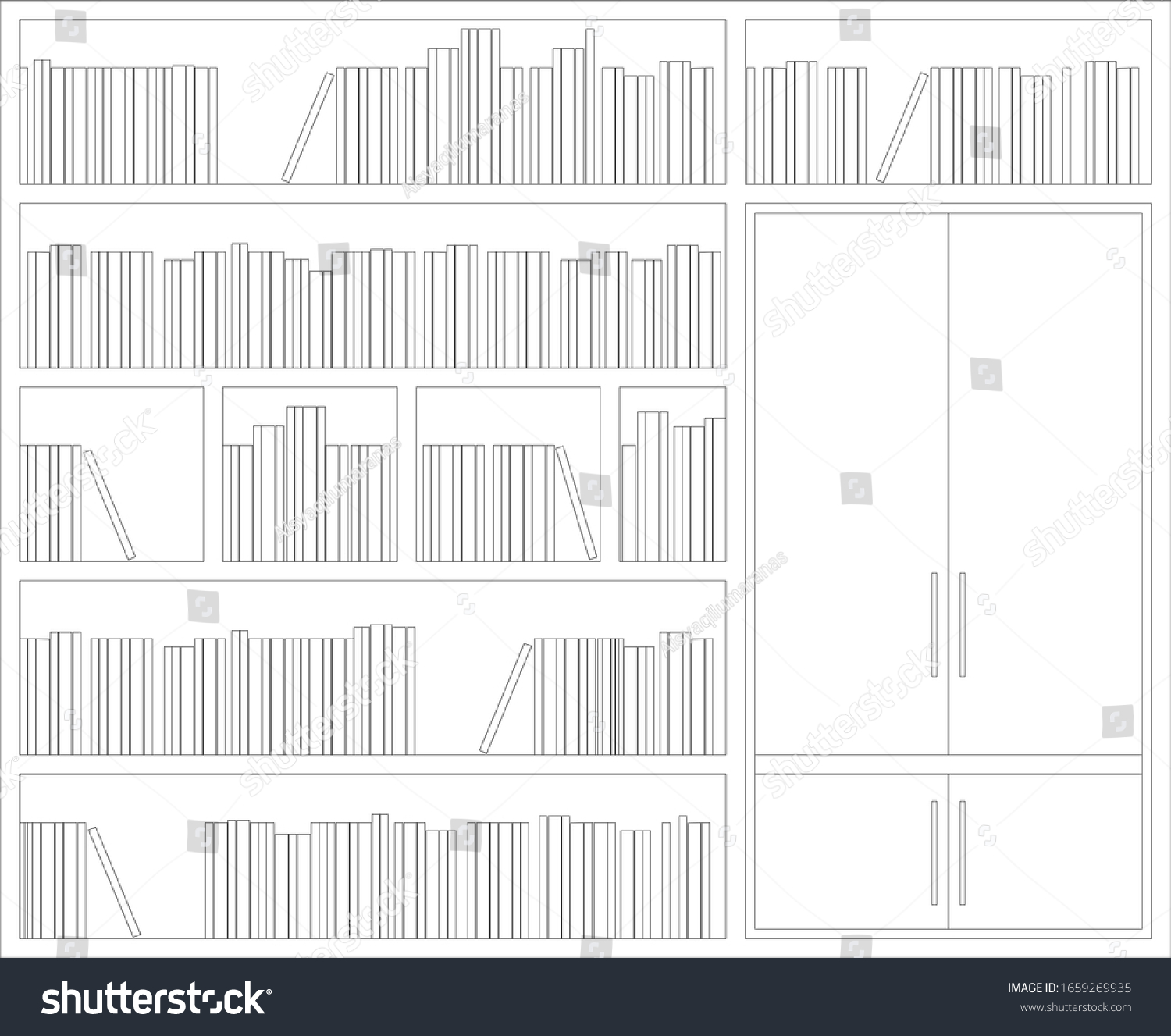 2d Black White Cad Drawing Bookshelf Stock Vector (Royalty Free ...