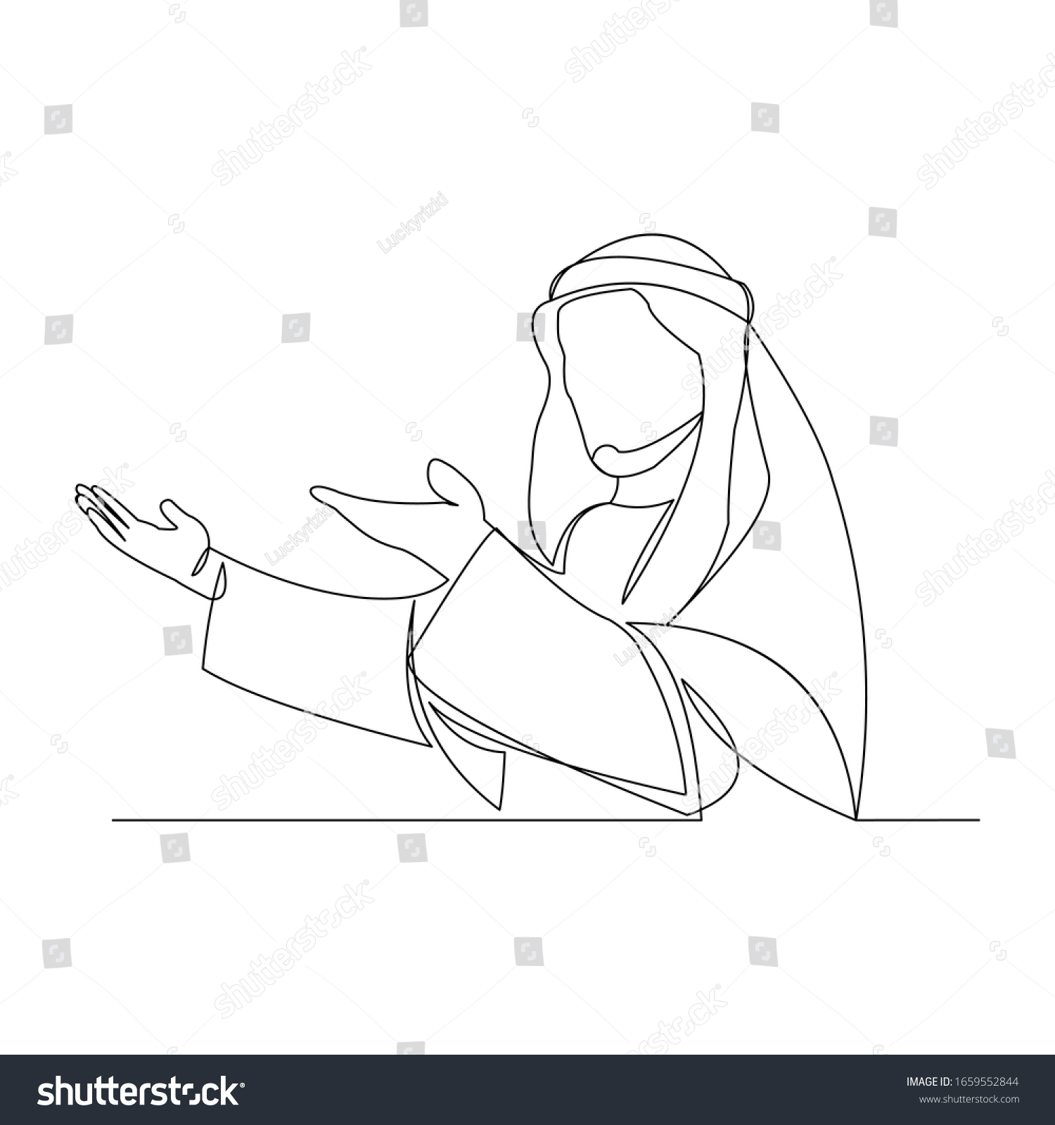 Continuous Line Drawing Muslim Arabic Man Stock Vector (Royalty Free ...