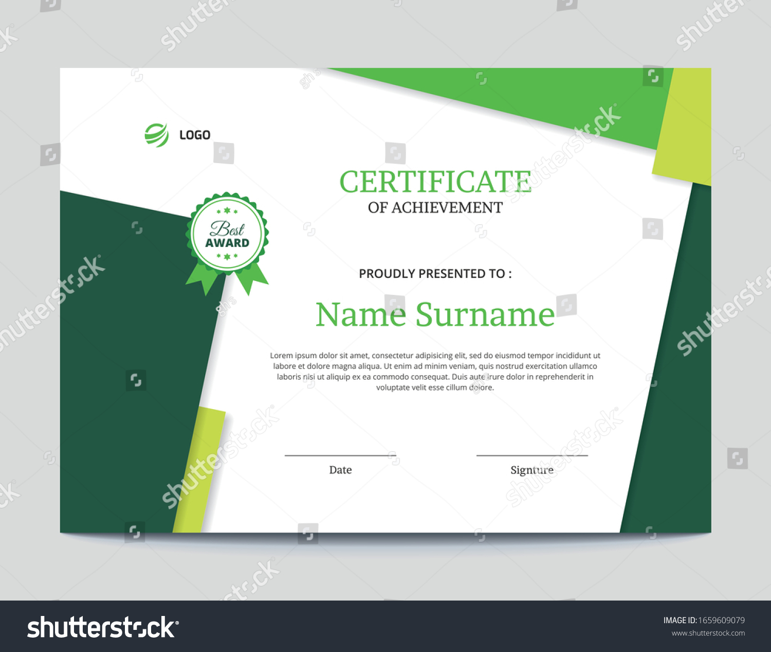 Green Geometric Shapes Certificate Design Stock Vector (Royalty Free ...