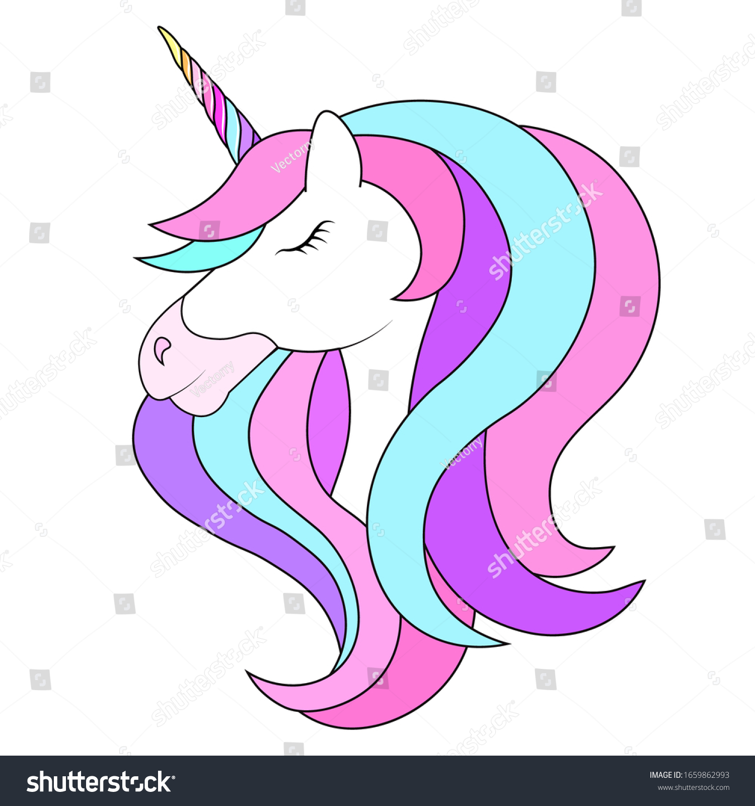 Unicorn Head Isolated On White Vector Stock Vector (Royalty Free ...