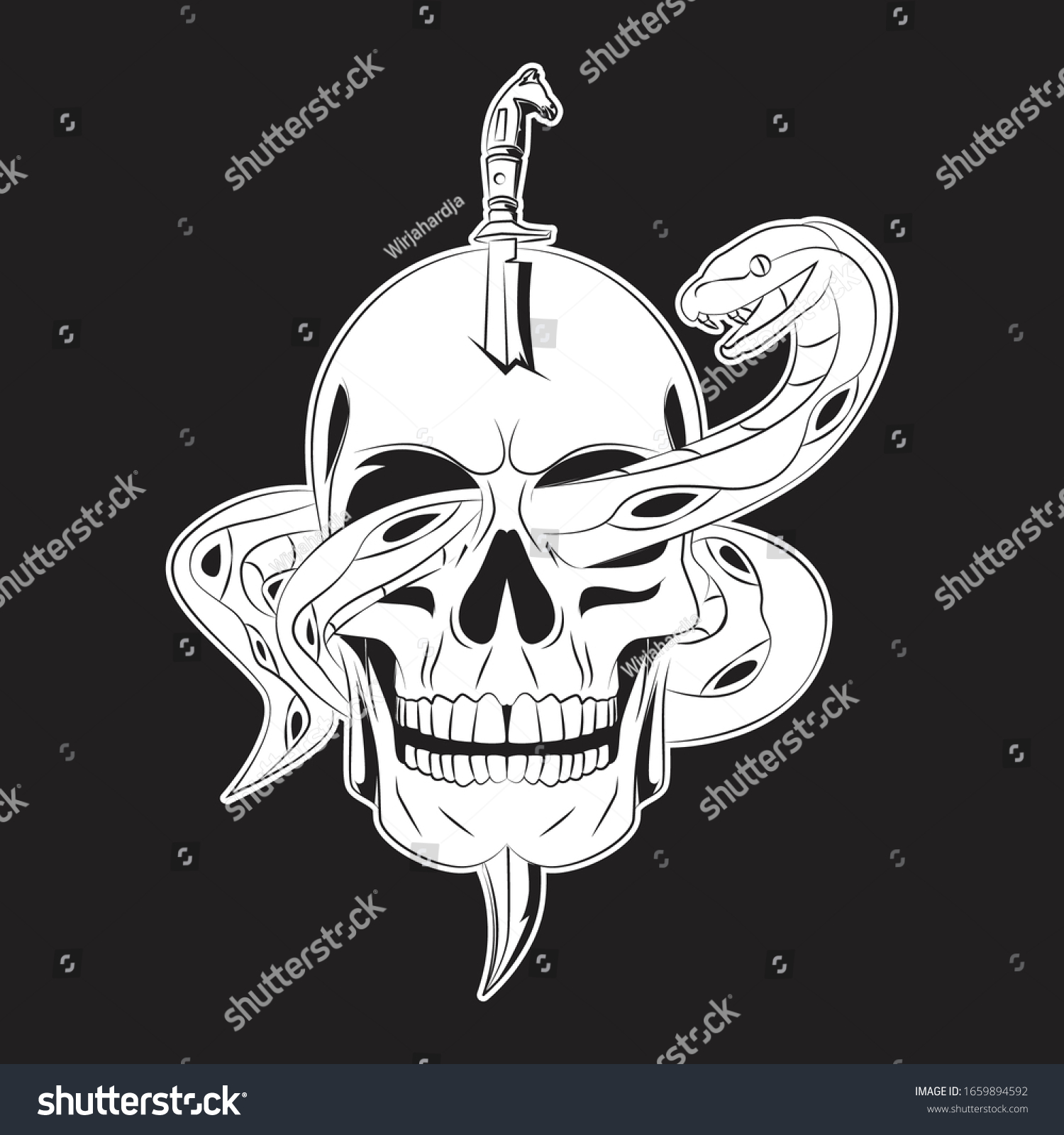 Sword Pierce On Skull Snake Tattoo Stock Vector (Royalty Free ...