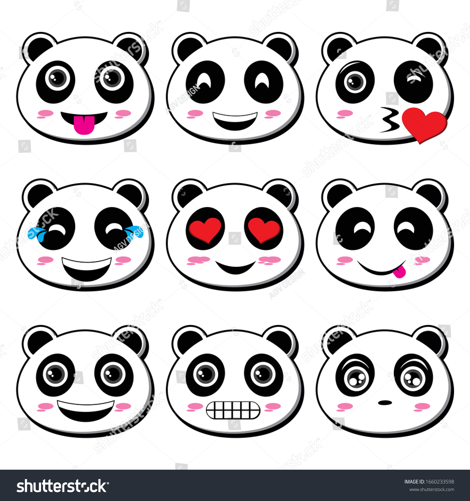 Cute Pandas Emojis Bear Emoticons Vector Stock Vector (Royalty Free ...