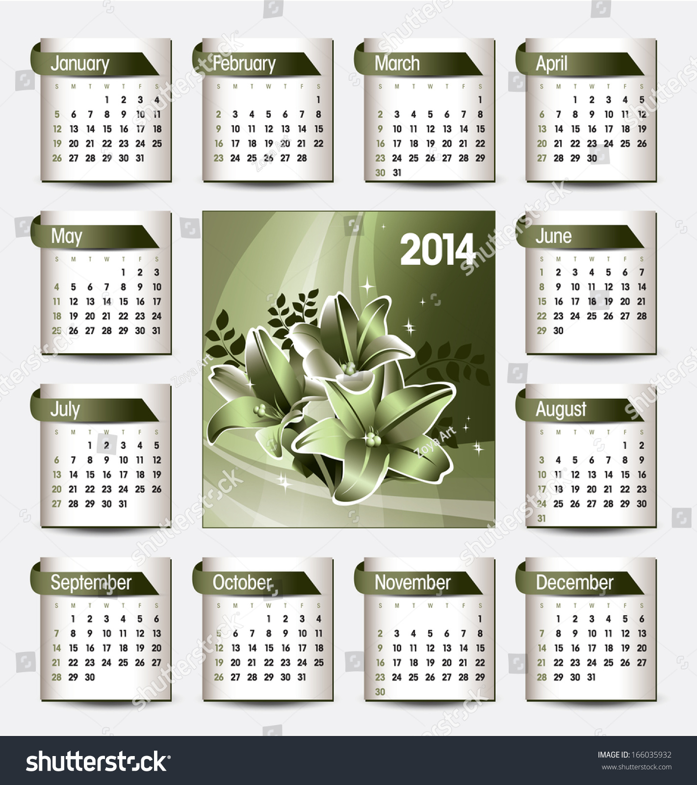 2014 Calendar Illustration Stock Vector (Royalty Free) 166035932 ...