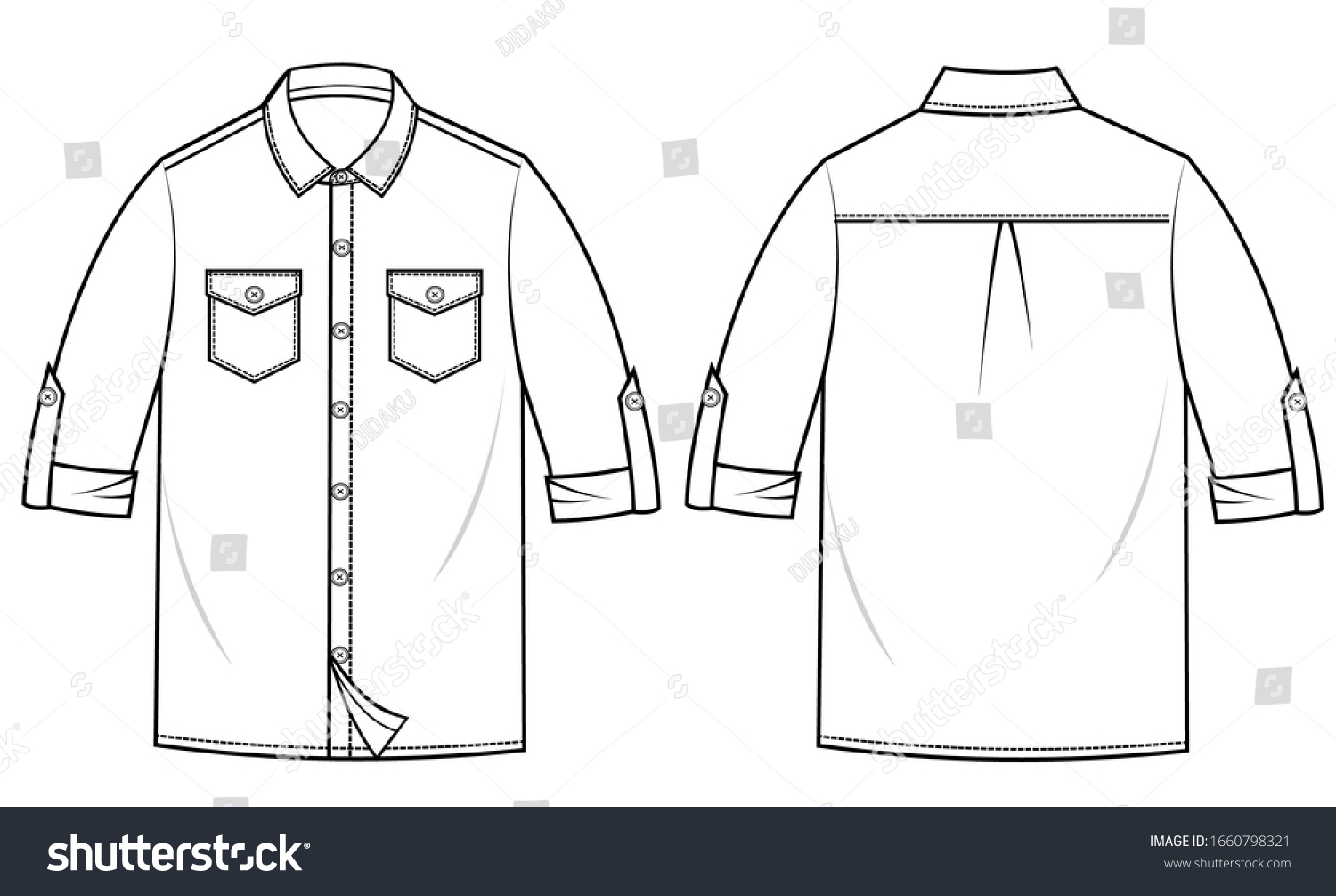 Shirt Fashion Flat Sketch Template Stock Vector (Royalty Free ...