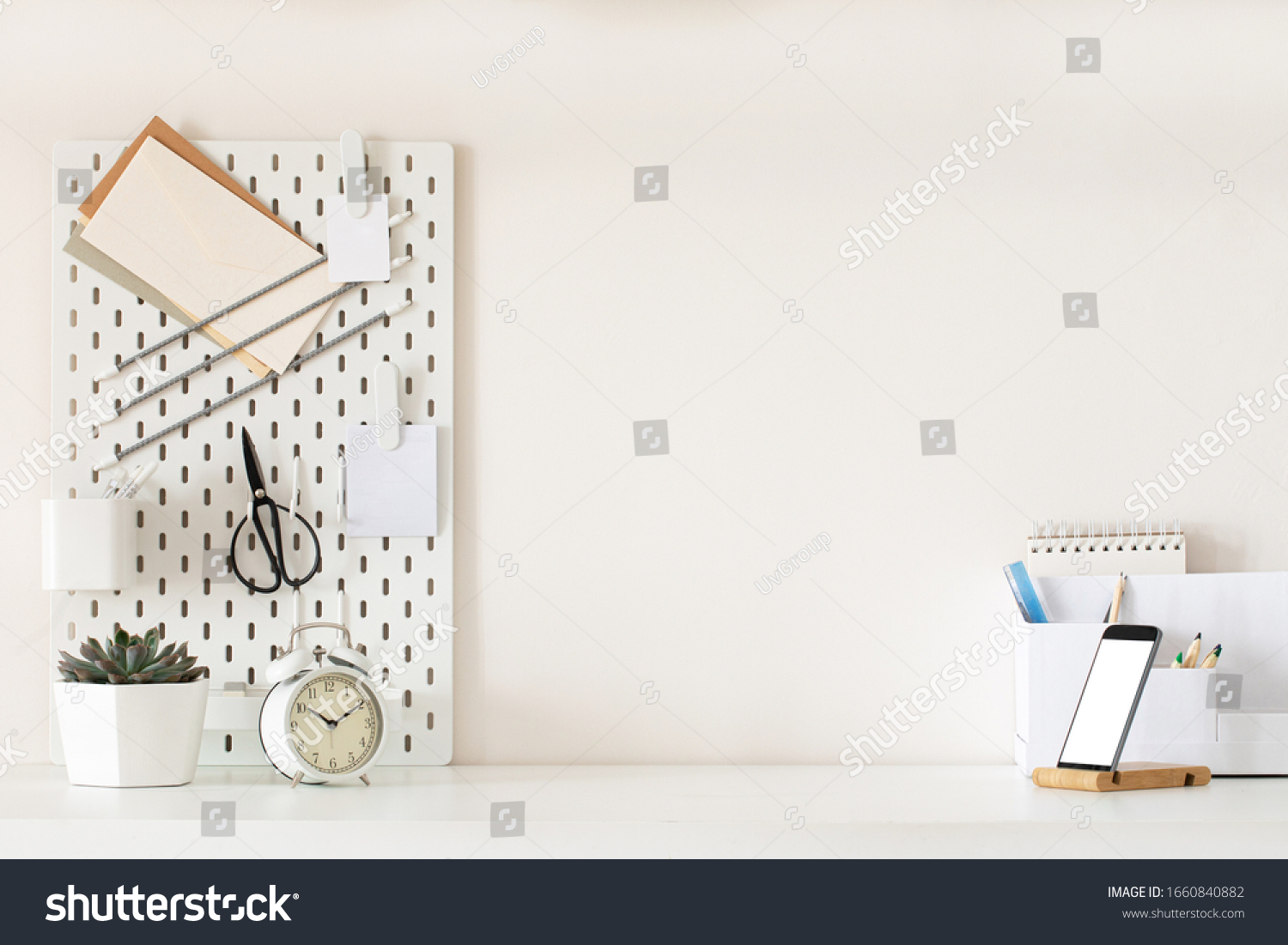 Stylish Desk Interior White Table Background Stock Photo 1660840882 ...