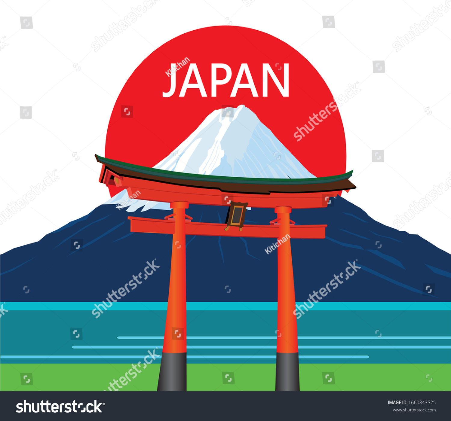 Torii Gate Shinto Shrine Background Mount Stock Vector (Royalty Free ...