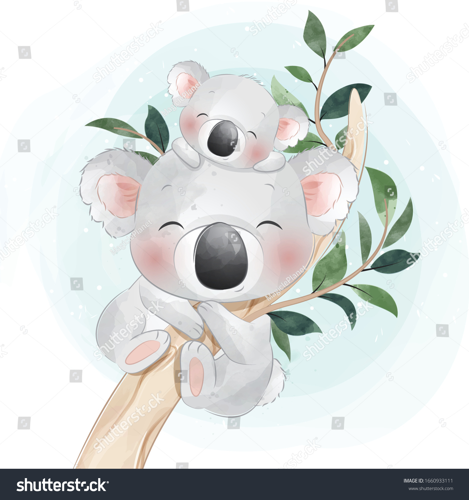 Cute Little Koala Bear Mother Baby Stock Vector (Royalty Free ...