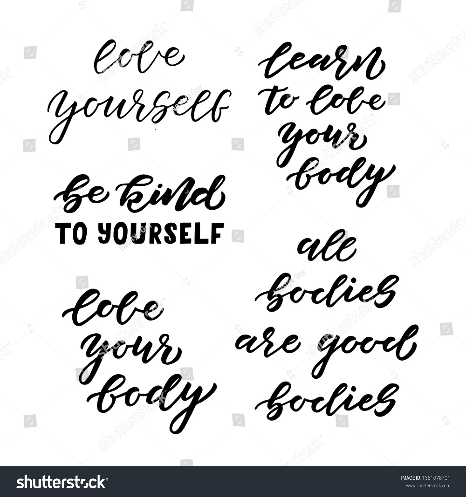 Love Yourself Hand Drawn Lettering Set Stock Vector Royalty Free