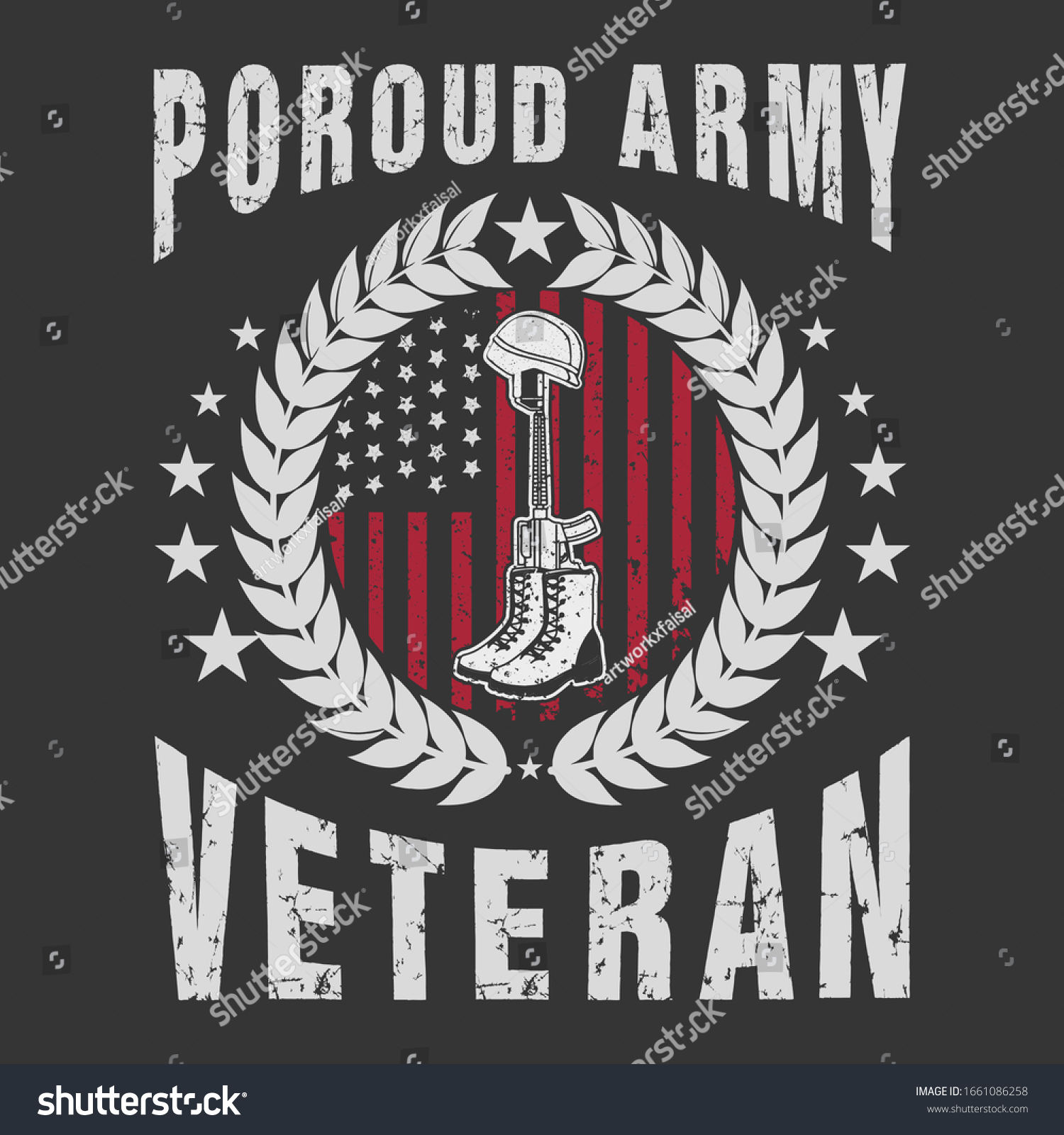 Proud Army Veteran American Flagveteranweapons T Stock Vector (royalty 