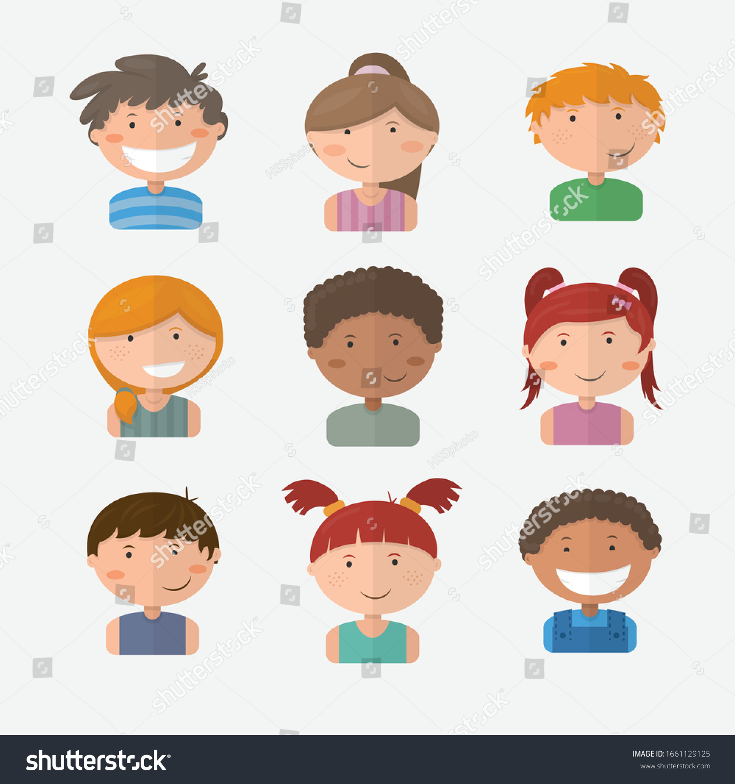 Cartoon Children Avatar Set Cute Diverse Stock Vector (Royalty Free ...