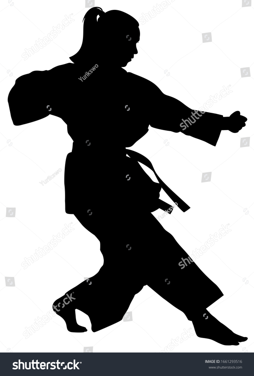 Vektor Stok Silhouette Female Athlete Kata Karate Vector Tanpa Royalti 1661293516 Shutterstock 