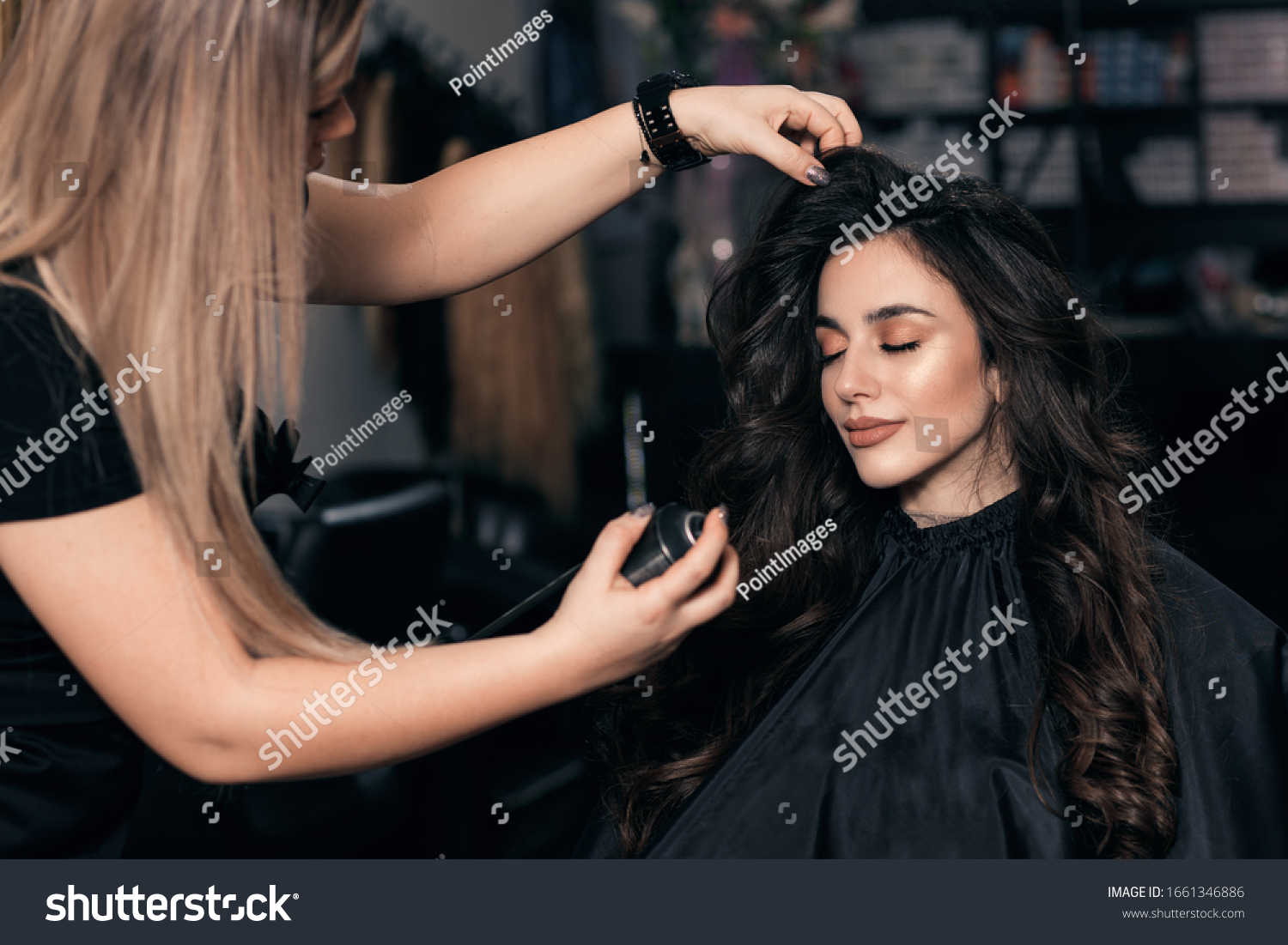 Female Hairdresser Makes Hairstyle On Young Stock Photo 1661346886 ...