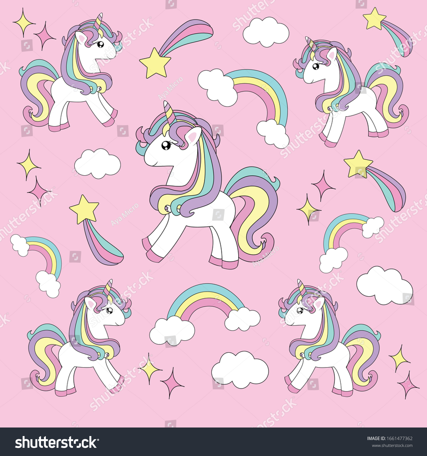 Unicorn Pattern Pastel Pink Background Kids Stock Vector (Royalty Free