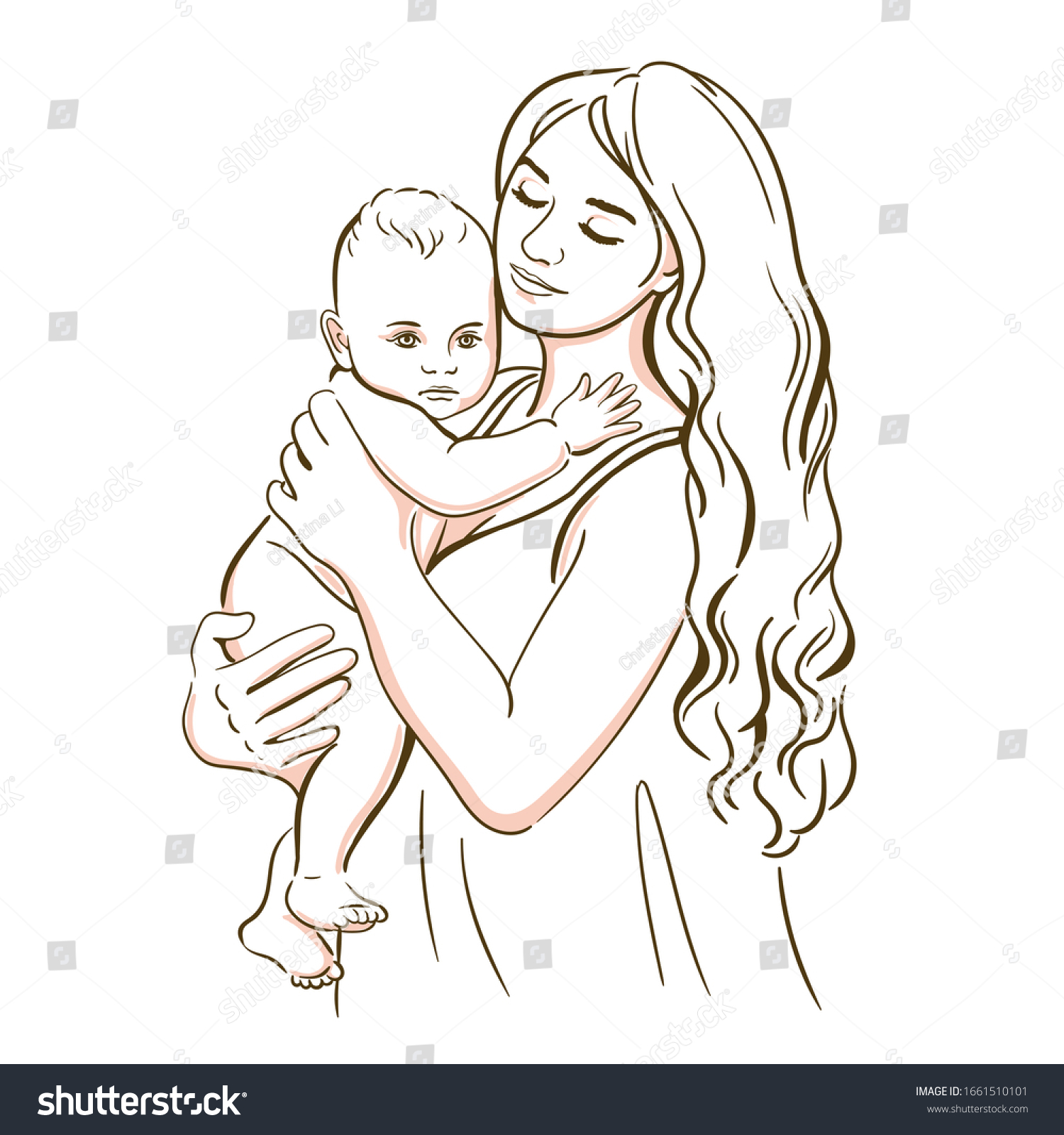 Картинка мама с ребенком на руках контур