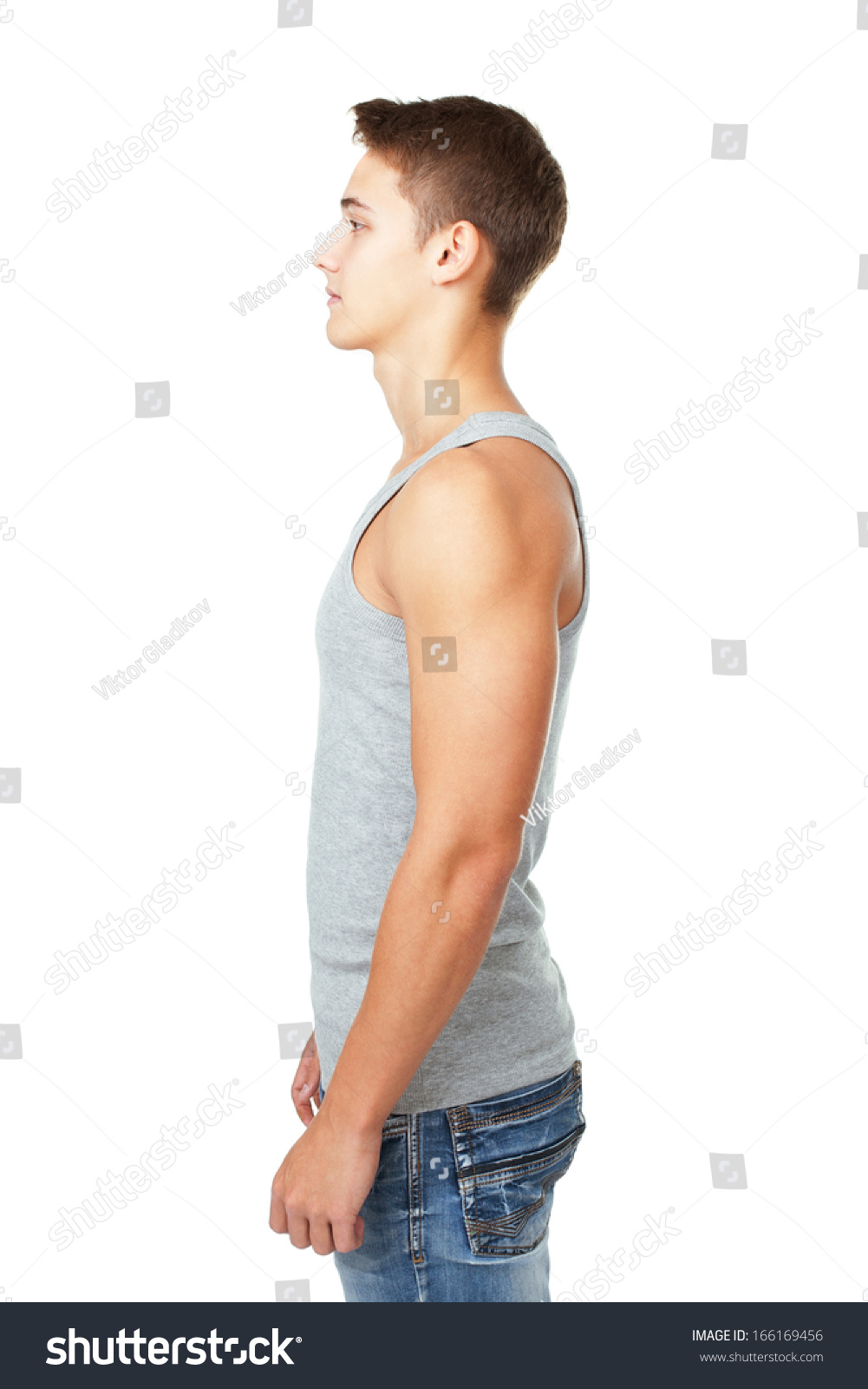 Side View Portrait Young Man Isolated Foto de stock 166169456