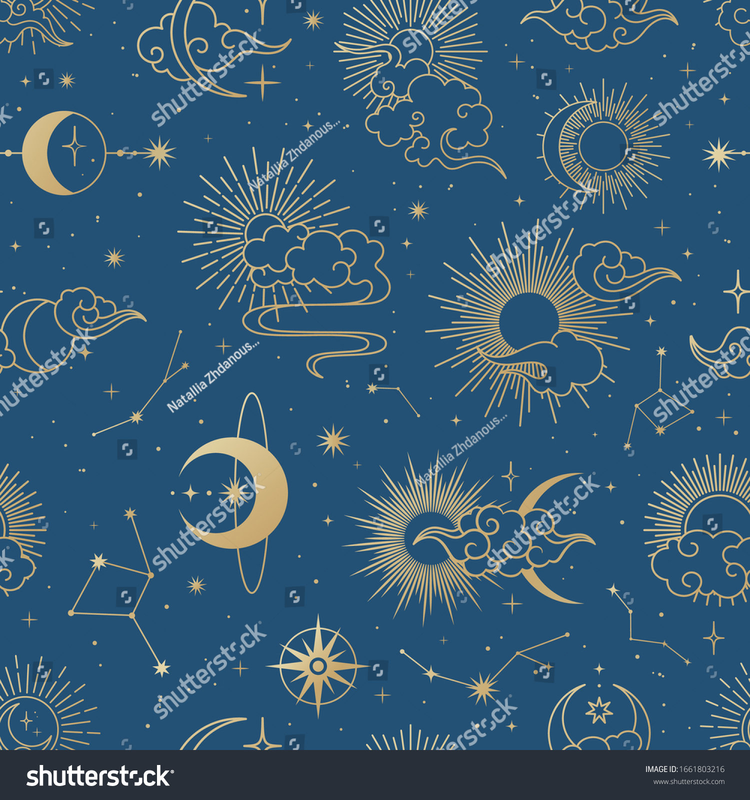 Seamless Galaxy Pattern Sun Moon Clouds Stock Vector (Royalty Free ...