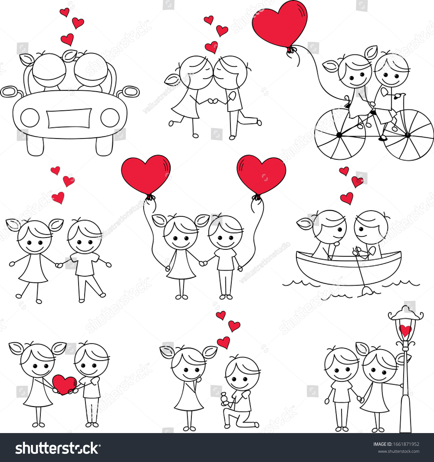 Couple Stick Figure Valentine Romance Wedding Stock Vector (Royalty ...