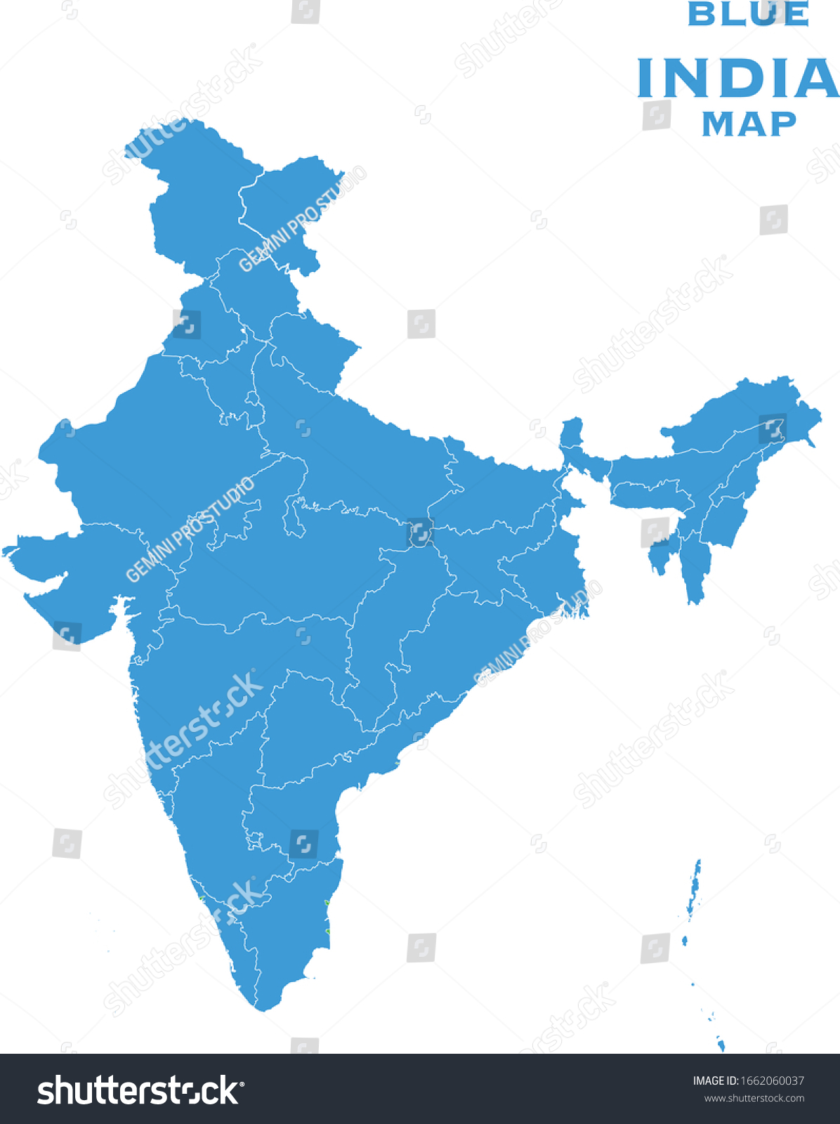 Blue Map India New India Map Stock Vector (royalty Free) 1662060037 