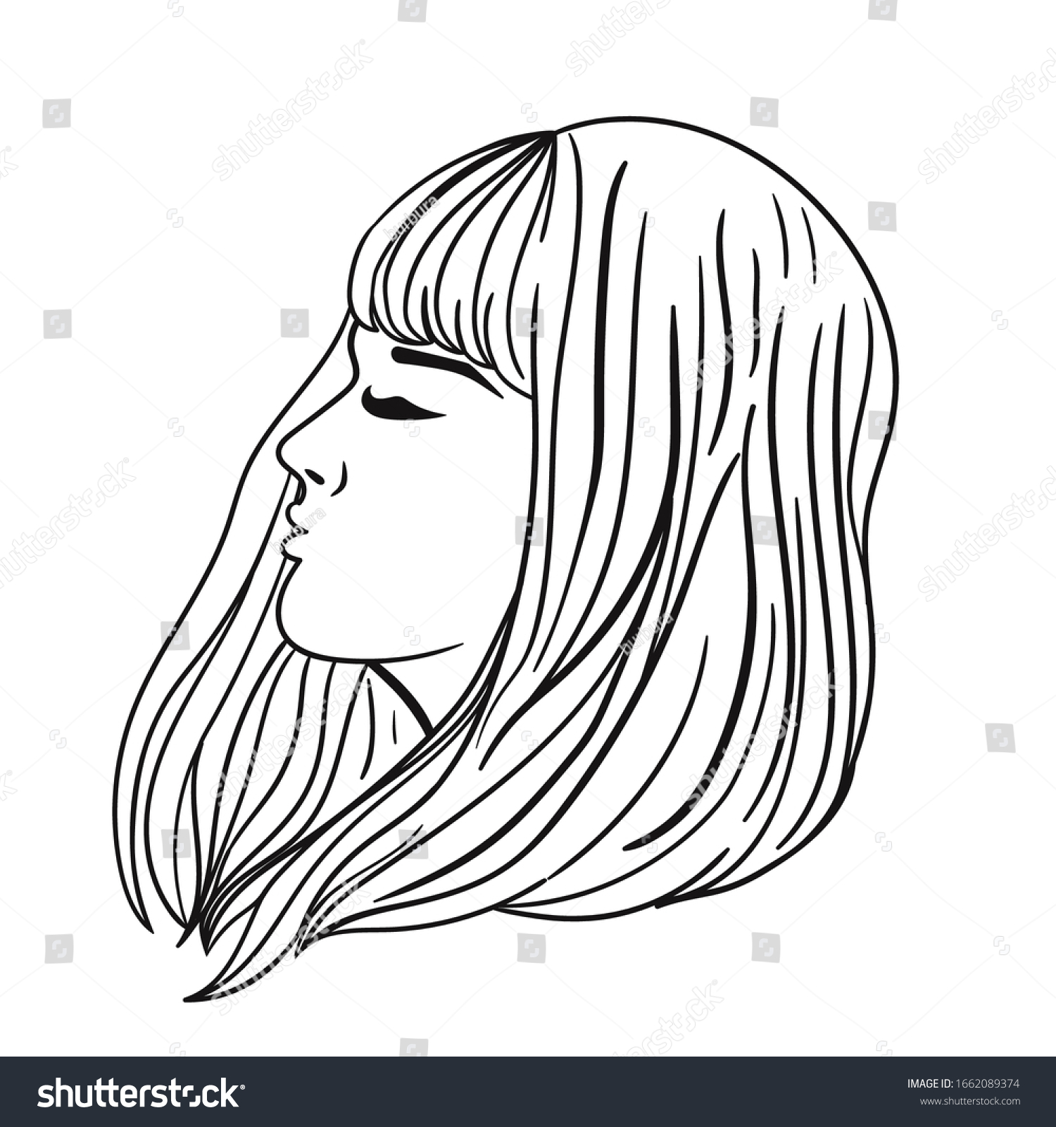 Womens Hairstyle Long Hair Bangs Black Stock Vector (Royalty Free ...