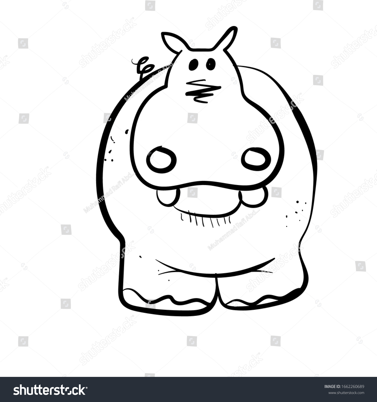 Hand Drawn Hippopotamus Line Drawing Hippopotamus Stock Vector (Royalty ...