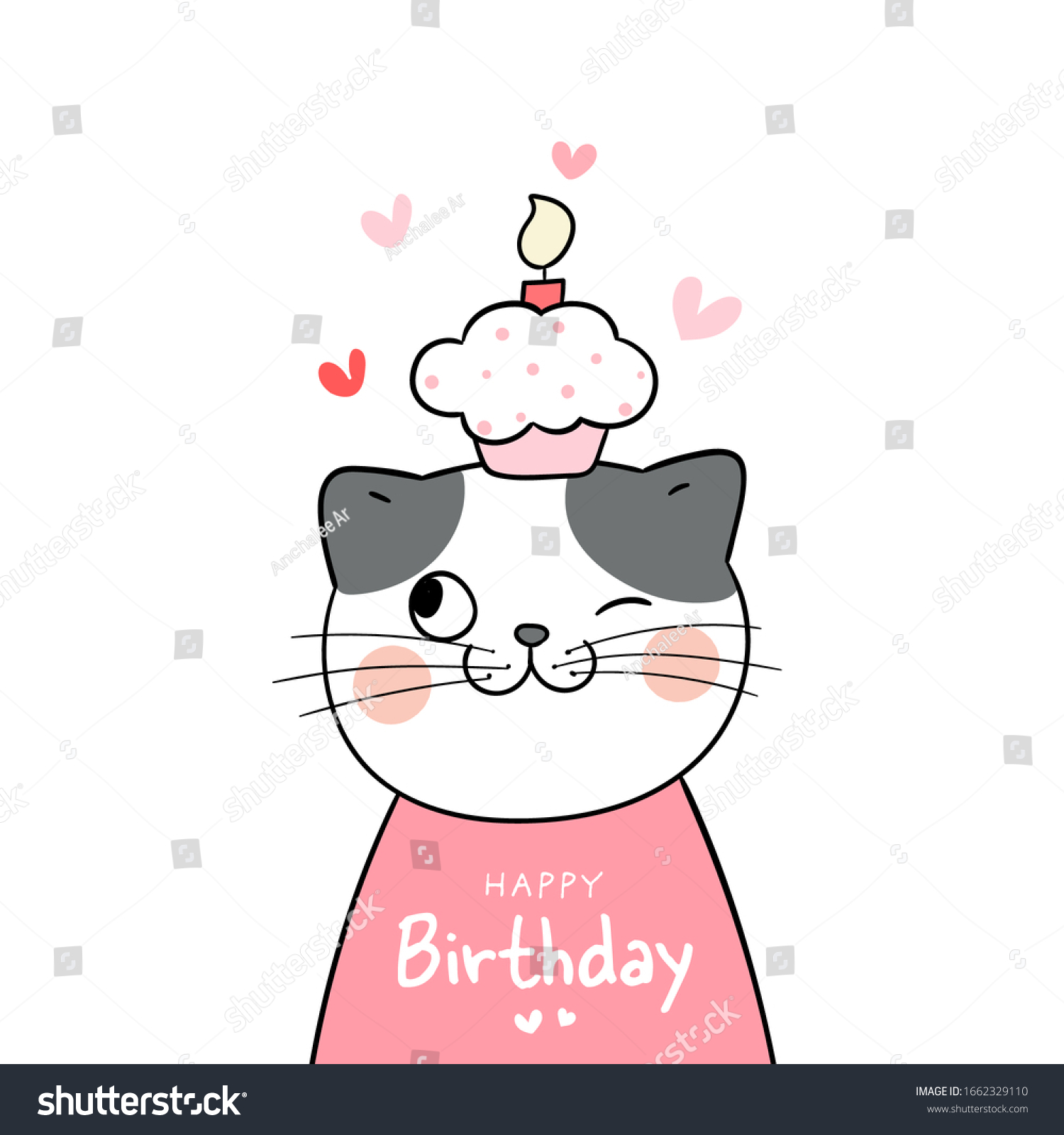 Draw Vector Character Cute Cat Cupcake Stock Vector (Royalty Free ...