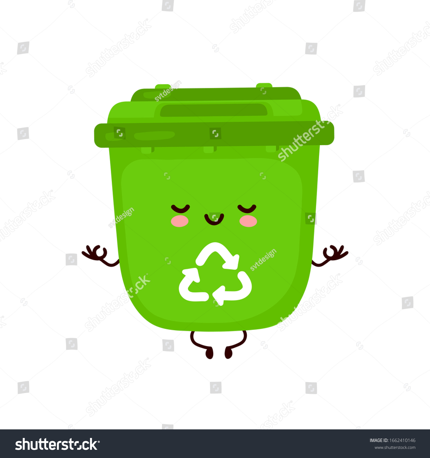 Cute Happy Smiling Trash Bin Meditate Stock Vector (Royalty Free ...