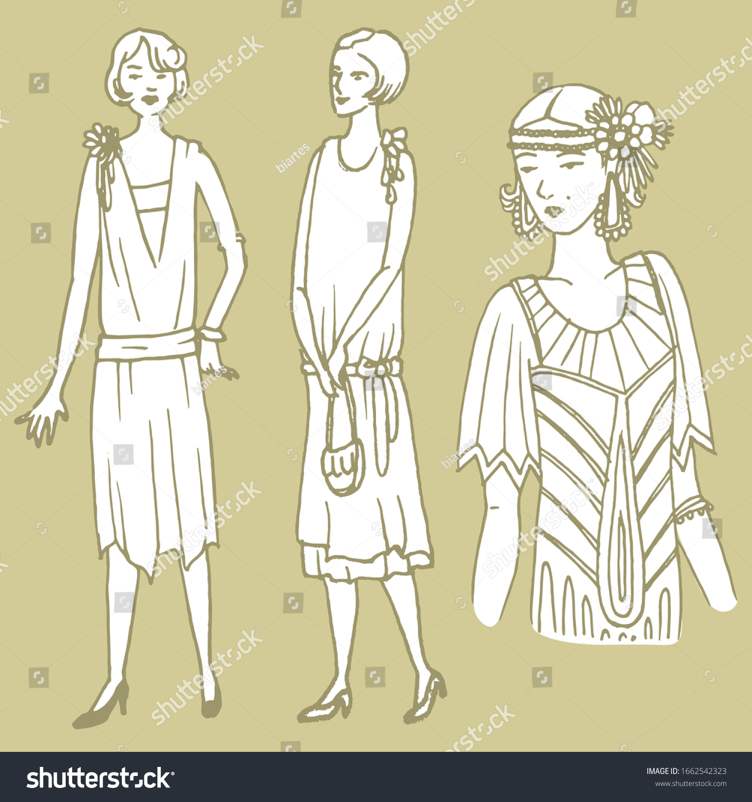 Hand Drawn Art Deco Women Vector Stock Vector (Royalty Free) 1662542323 ...