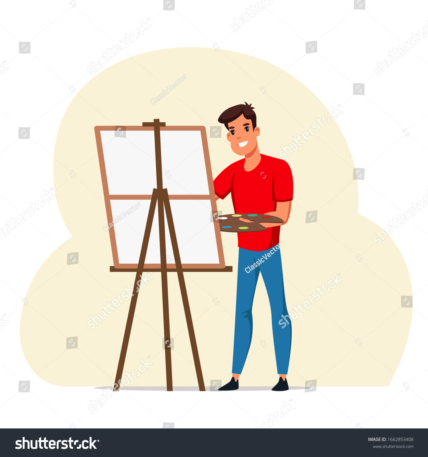 Artist Painting Picture Vector Illustration Smiling Stock Vector Royalty Free