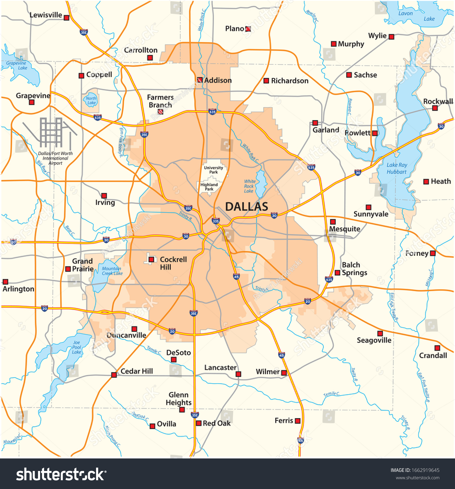 Dallas County Map With Cities Vektor Stok Overview Street Map Texas City Dallas Tanpa Royalti 1662919645 Shutterstock