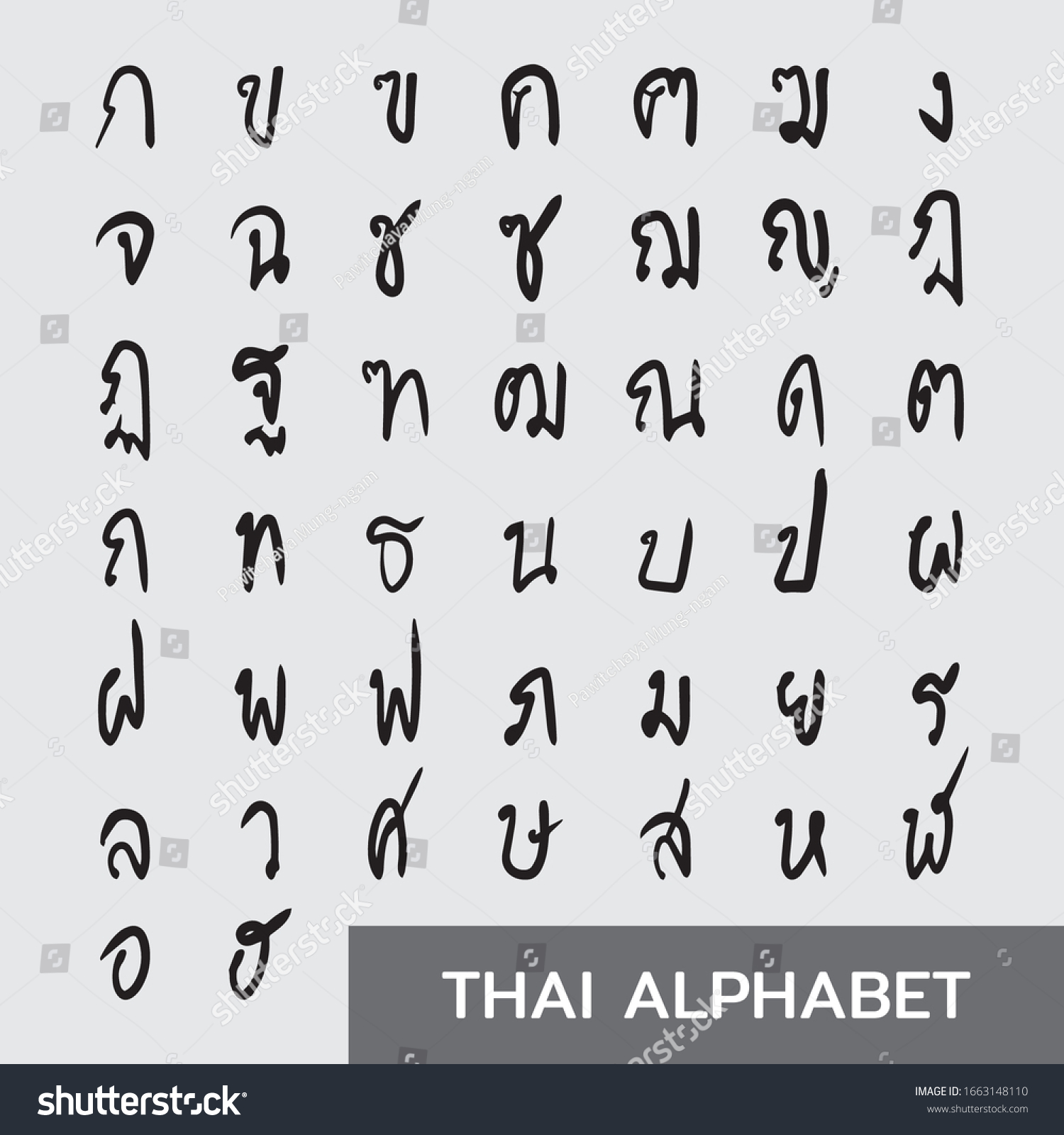 Hand Drawn Set Thai Alphabet Thai Stock Vector Royalty Free 1663148110 Shutterstock 0942