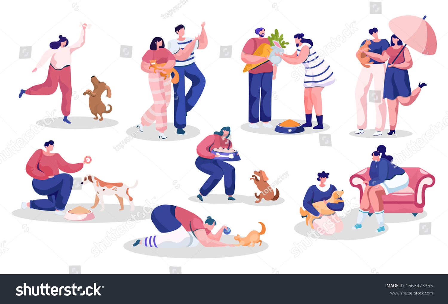 Collection Male Female Characters Spending Time Stock Vector (Royalty ...